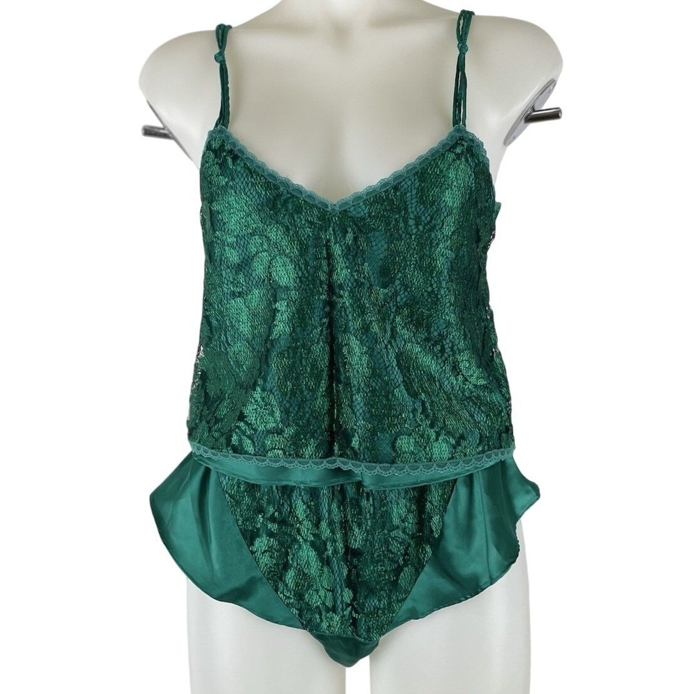 Vintage Victoria's Secret Gold Label Cami Shorts Satin Set Emerald Green Small